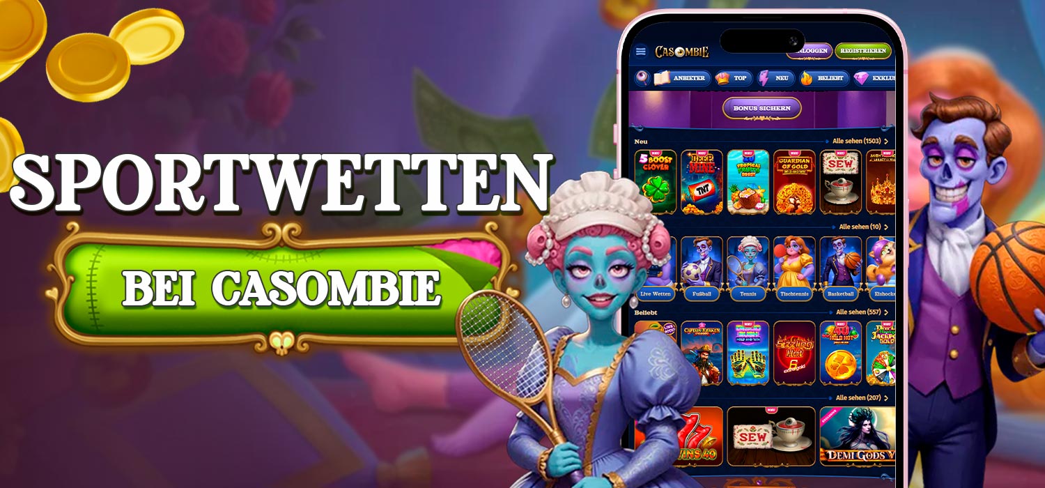 Bequeme Sportwetten auf der Website des Casombie-Casinos.